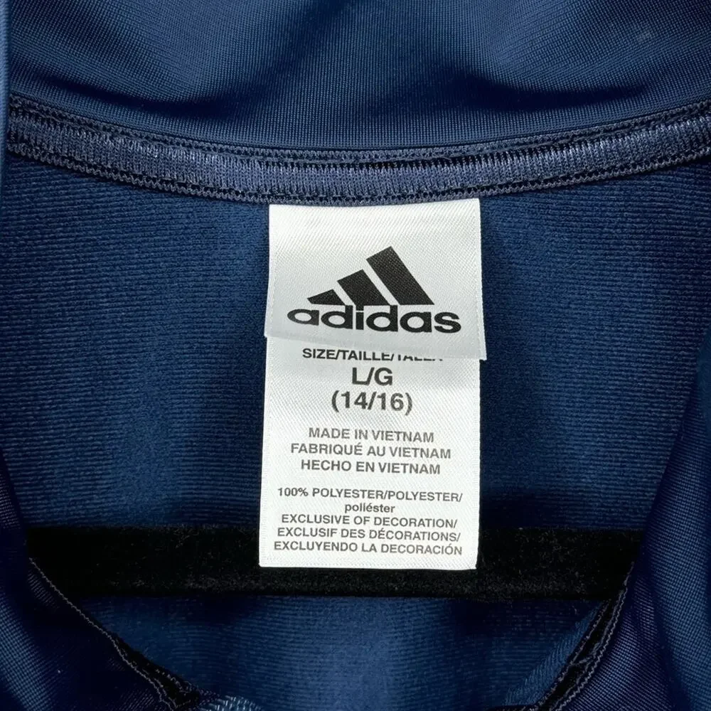 ADIDAS Boys Navy Blue White Striped Full Zip Track Jacket